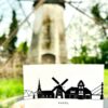 Foto an der Baerler Mühle, Postkarte, Duisburg, Baerl, Skyline, Grafik, A42, Autobahn, Brücke, Haus-Knipp-Brücke, Eisenbahnbrücke, Lohmanns Mühle, Mühle, Feuerwehrturm, Freiwillige Feuerwehr Baerl, Löschzug 501, Dorfkirche, Evangelische Kirche